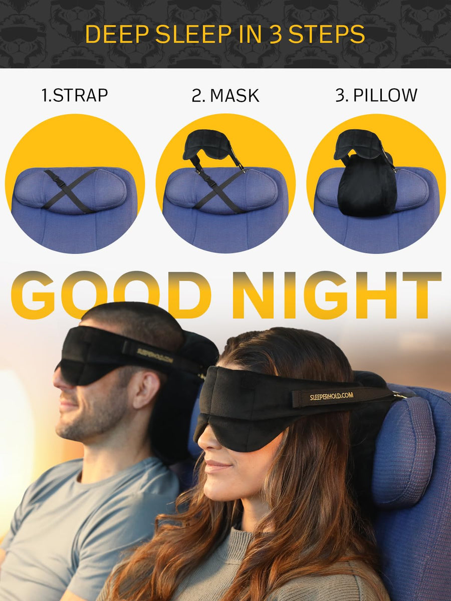 Airplane Travel Pillow with Head Strap and Eye Mask
