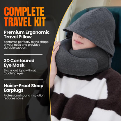 LOEXAIR™ Travel Pillow, Neck Pillow Travel for Airplane, Car - 100% Cotton Fabric & Memory Foam Plane Pillow, Lightweight & Easy-to-Carry on Flight, Full Travel Set