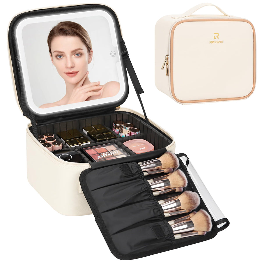 Travel Makeup Case with Built-In LED Mirror