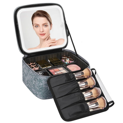 Travel Makeup Case with Built-In LED Mirror