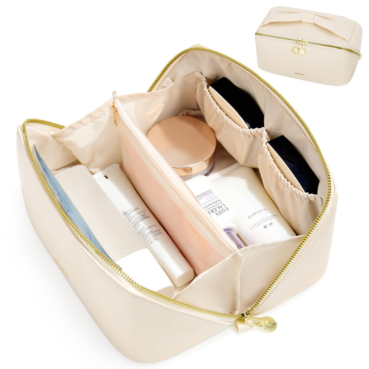 Wide-Open Travel Makeup Bag with Organized Compartments