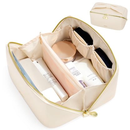 Wide-Open Travel Makeup Bag with Organized Compartments