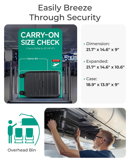 BAGSMART Carry On Luggage 22x14x9 Airline Approved with Spinner Wheels,Lightweight Luggage with TSA Lock,Expandable Hard Shell Carry On Suitcases for Men Women