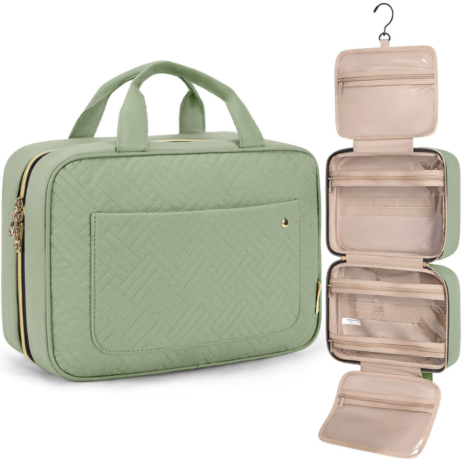 Water-Resistant Hanging Toiletry Bag with Full-Size Storage