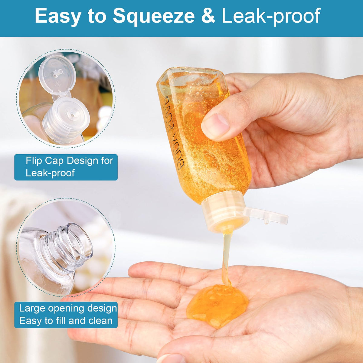 Leakproof Refillable Travel Bottles with Flip Caps