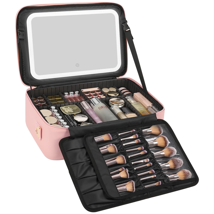 Travel Makeup Case with Built-In LED Mirror