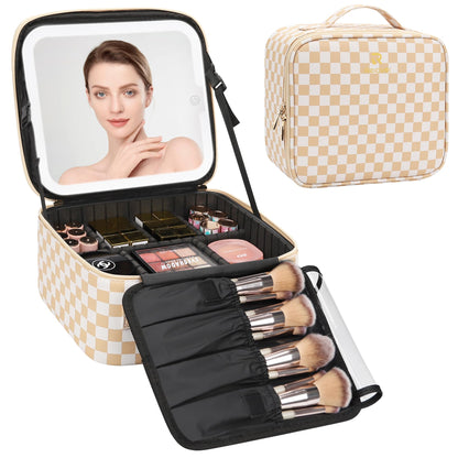 Travel Makeup Case with Built-In LED Mirror