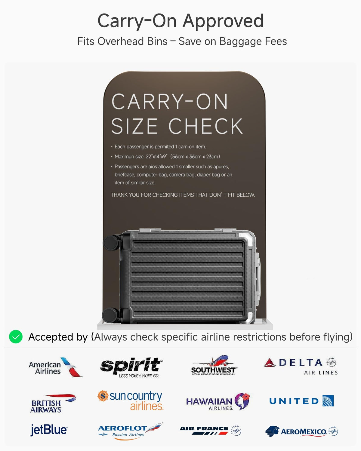 LUGGEX Carry On Zipperless Suitcase, Aluminum Frame, Charcoal Metallic, 20"