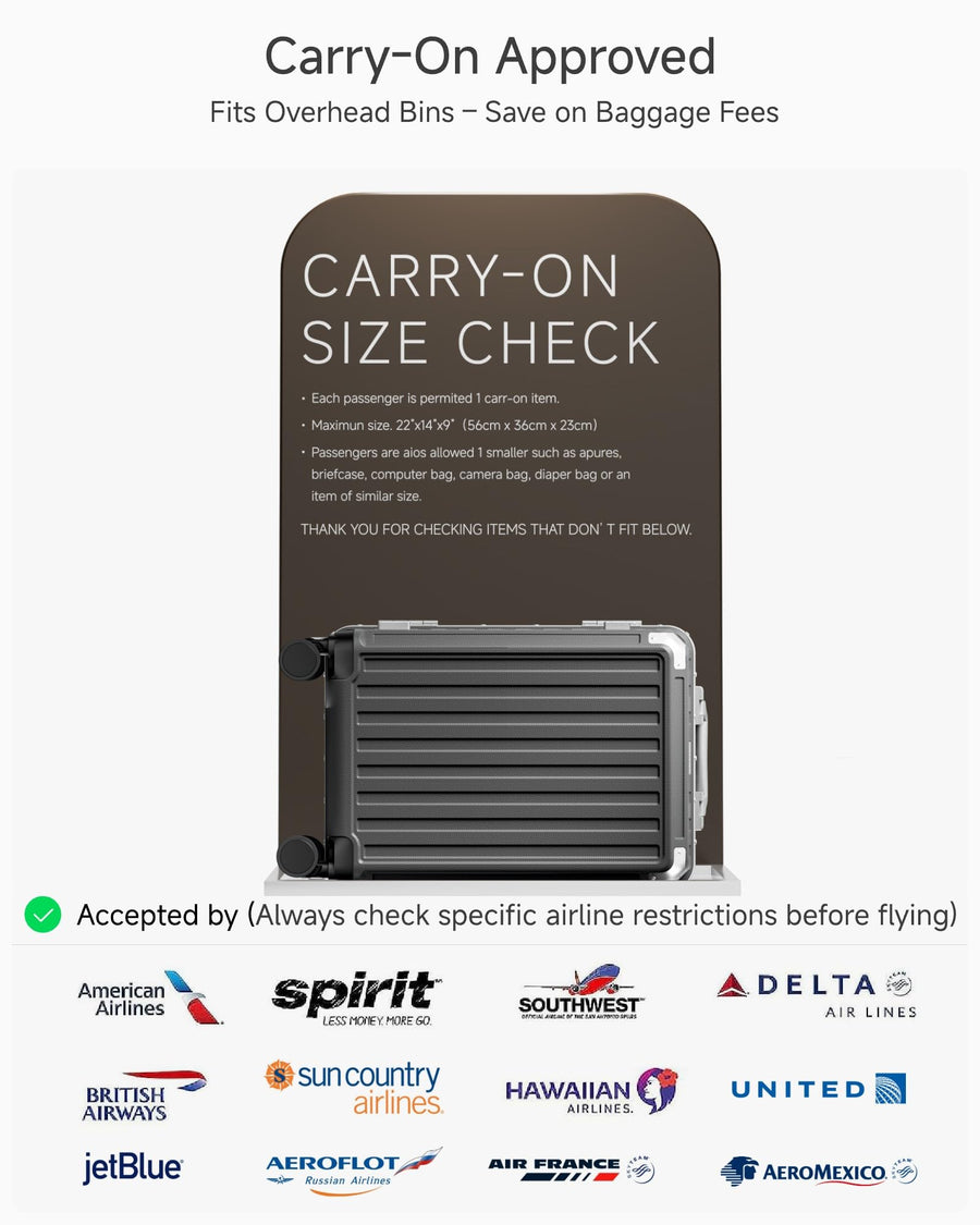LUGGEX Carry On Zipperless Suitcase, Aluminum Frame, Charcoal Metallic, 20"