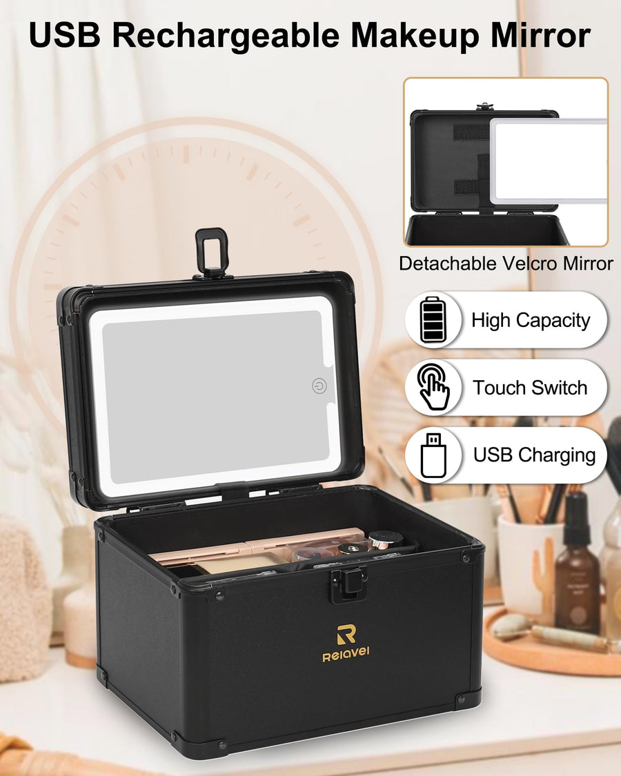 Travel Makeup Case with Built-In LED Mirror