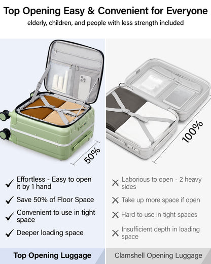 Hanke 16 20 24 26 Inch Carry On Suitcase PC Hardshell Luggage Top Open Aluminum Frame Rolling Suitcases with Wheels Travel Luggage for Womem Men