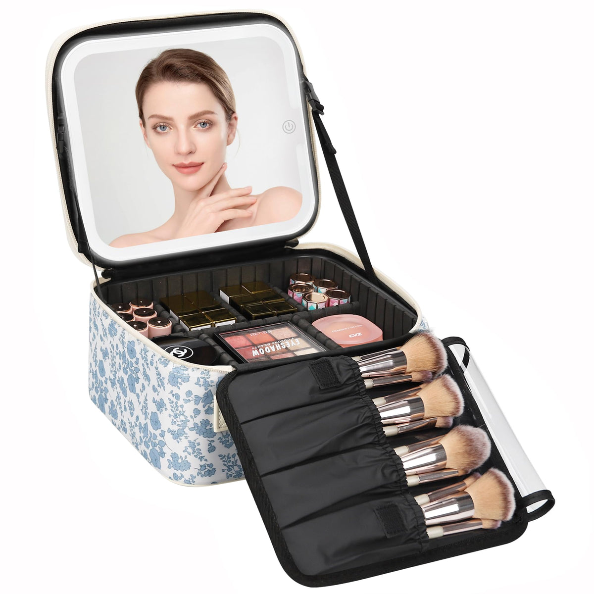Travel Makeup Case with Built-In LED Mirror