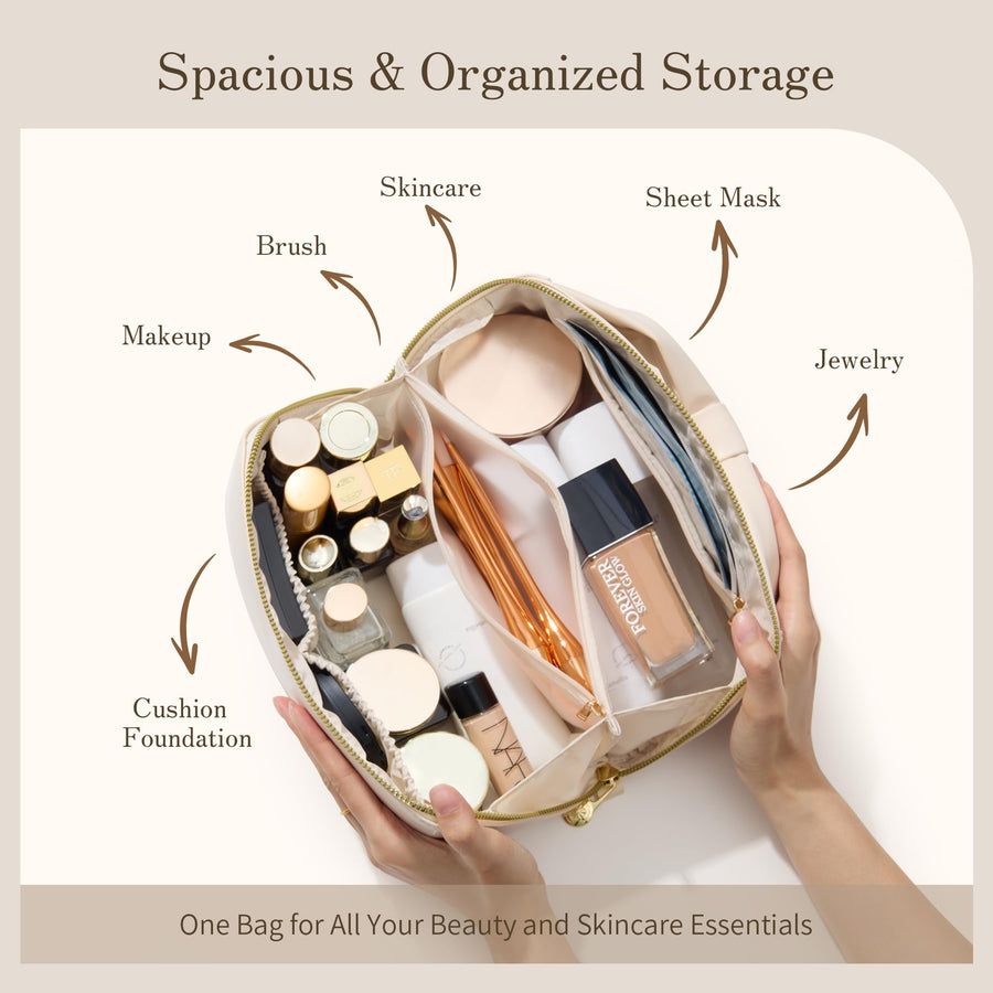 Wide-Open Travel Makeup Bag with Organized Compartments