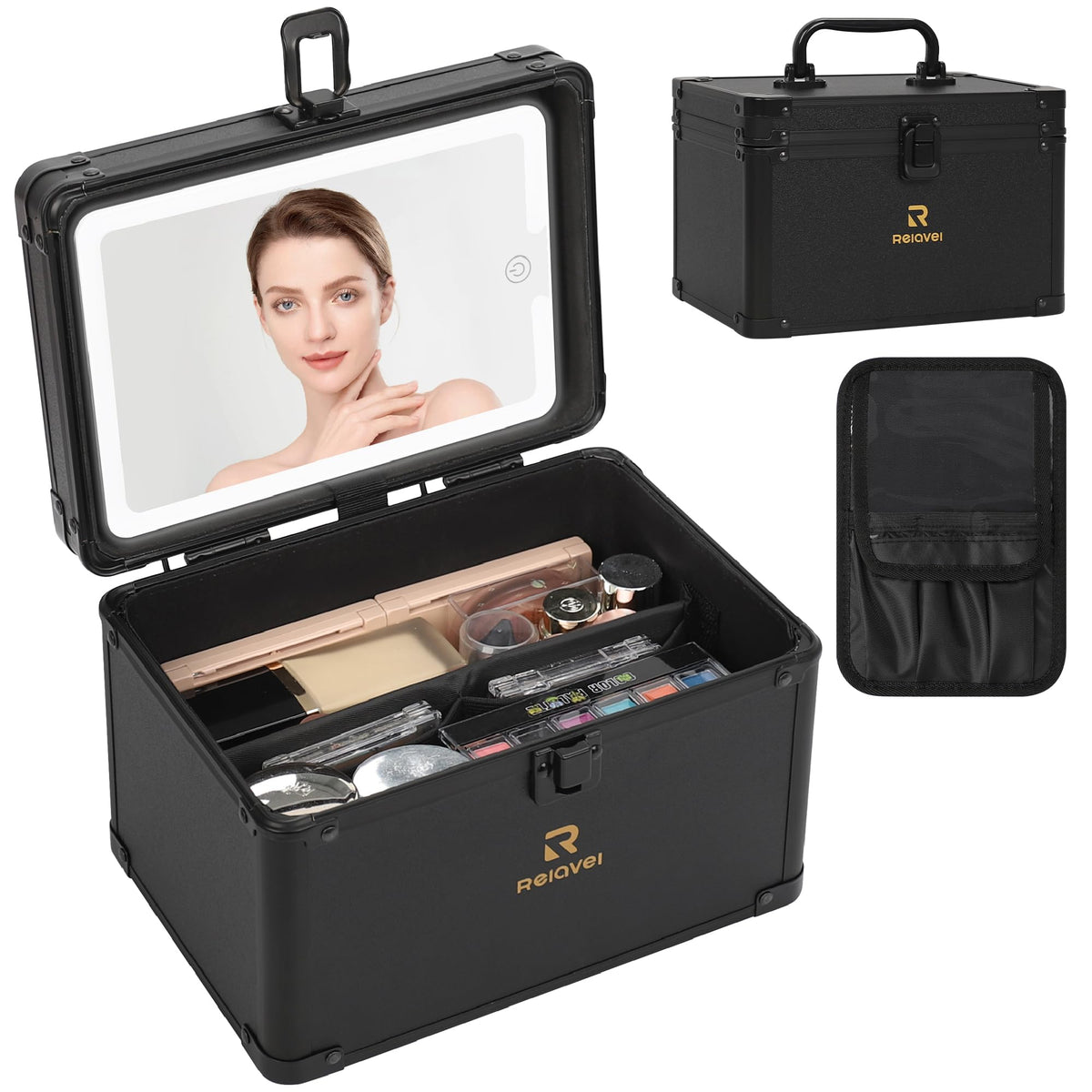 Travel Makeup Case with Built-In LED Mirror