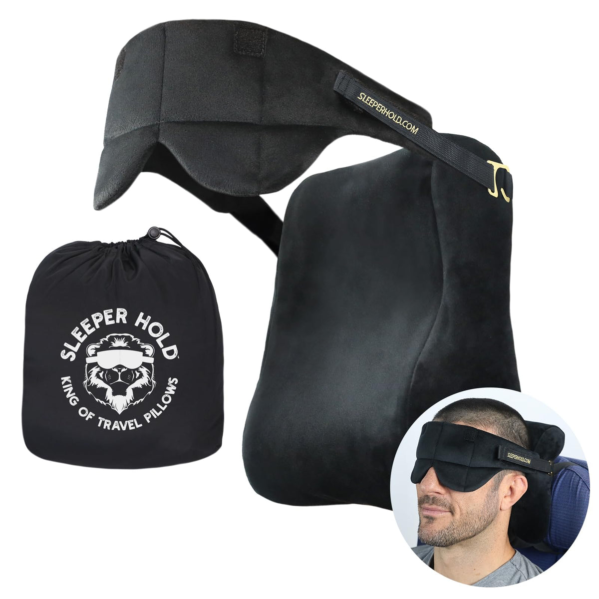 Airplane Travel Pillow with Head Strap and Eye Mask
