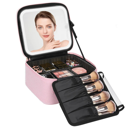 Travel Makeup Case with Built-In LED Mirror