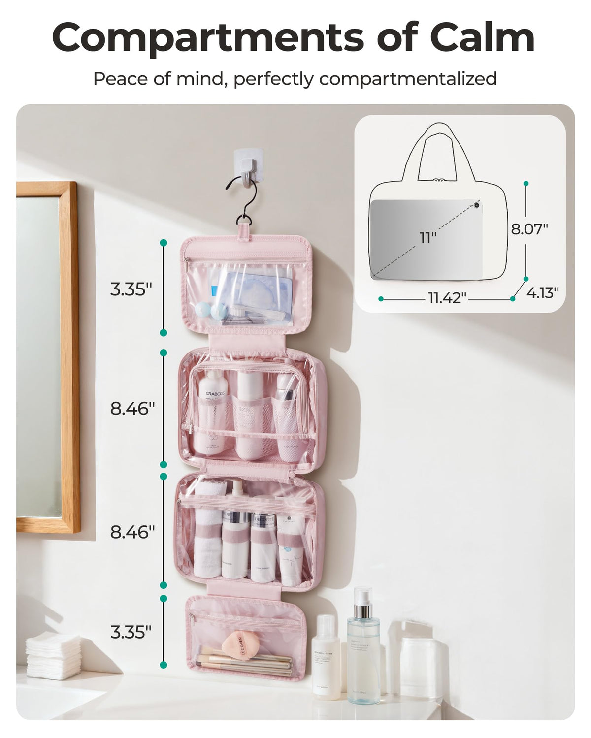 Waterproof Hanging Toiletry Bag for Full-Size Essentials