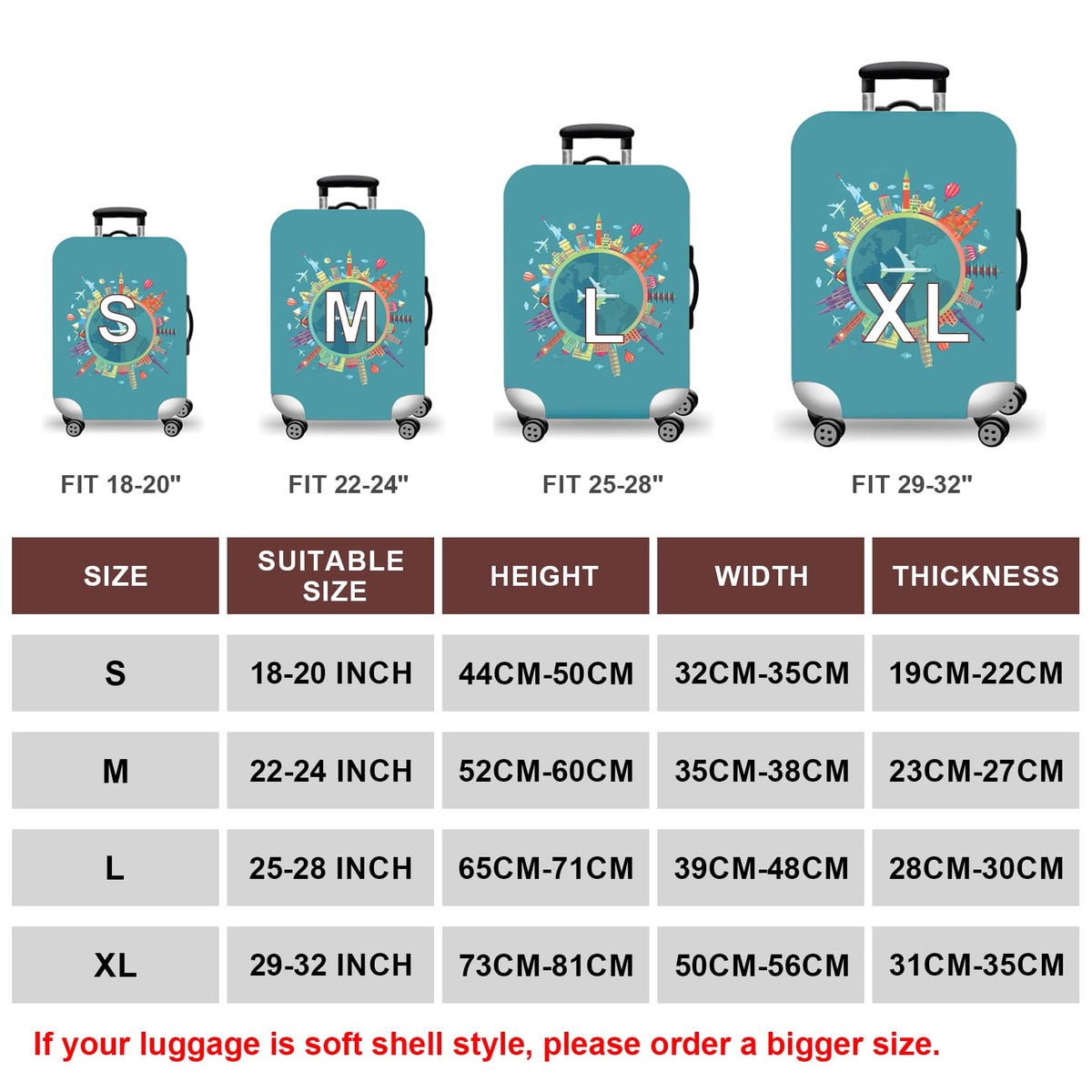 Protective Luggage Cover for 18–32 Inch Suitcases
