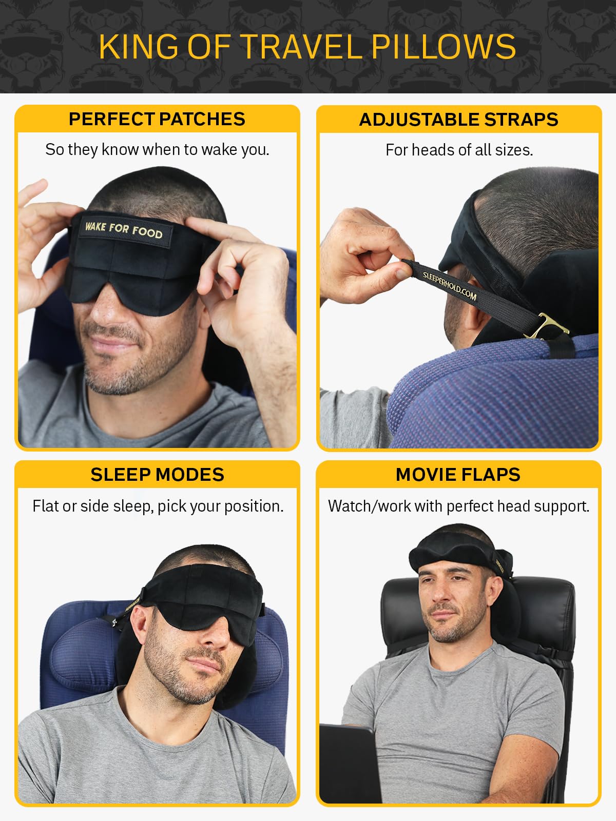 Airplane Travel Pillow with Head Strap and Eye Mask