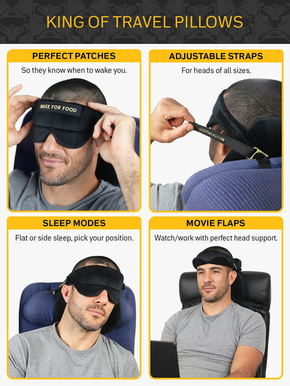 Airplane Travel Pillow with Head Strap and Eye Mask