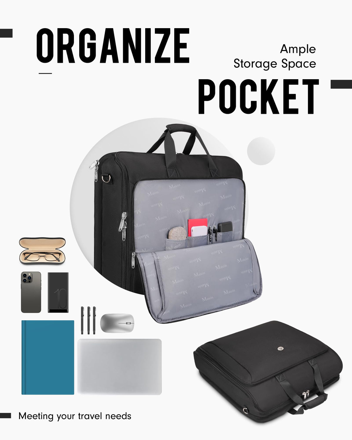 MATEIN Garment Bag for Travel, Large Suit Bag Travel Up to 6 Suits