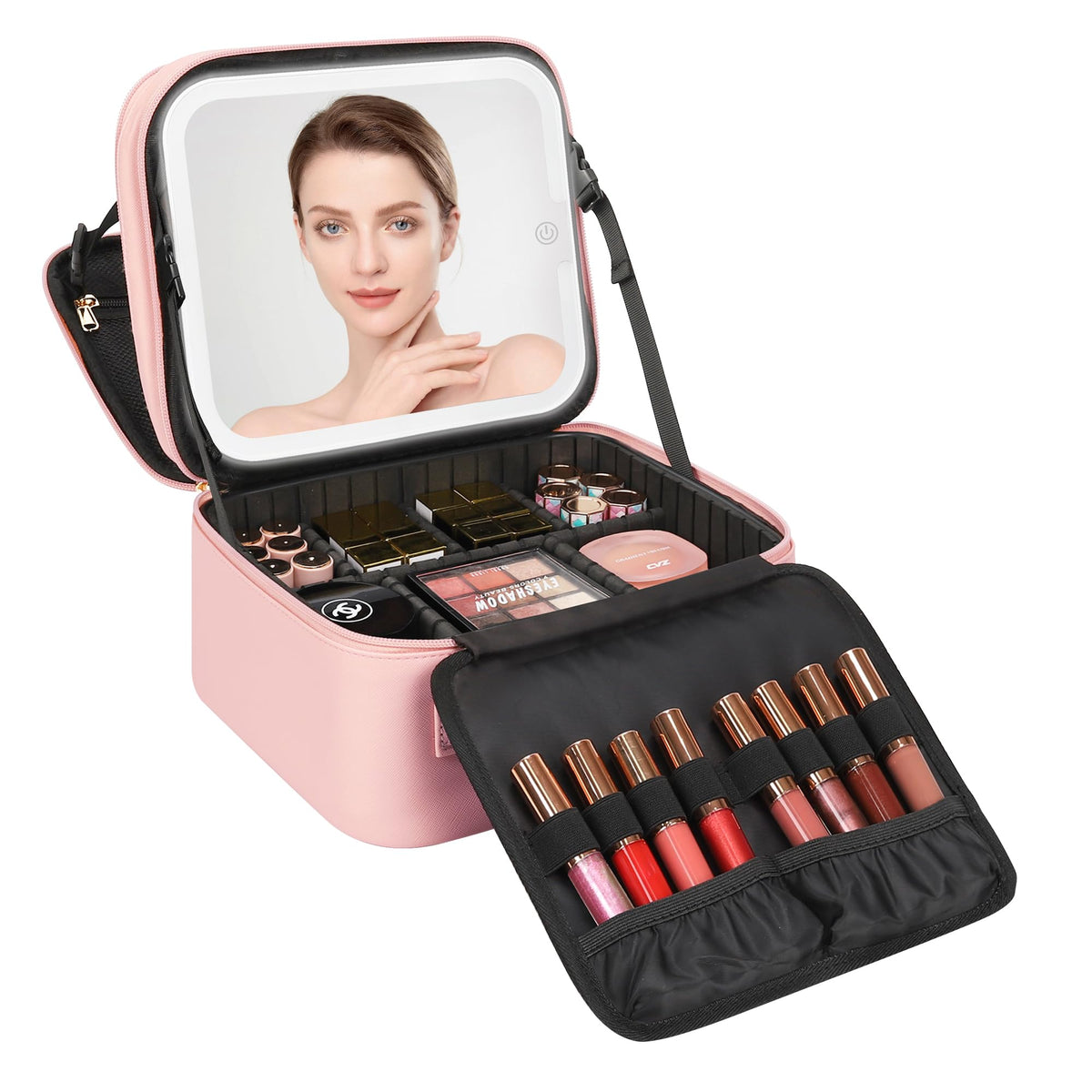 Travel Makeup Case with Built-In LED Mirror