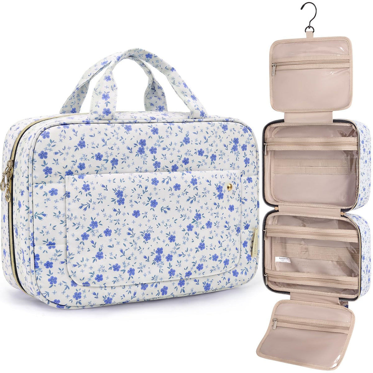 Water-Resistant Hanging Toiletry Bag with Full-Size Storage