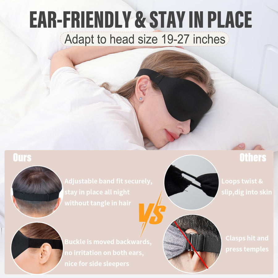 3D Contoured Blackout Sleep Mask with Adjustable Strap