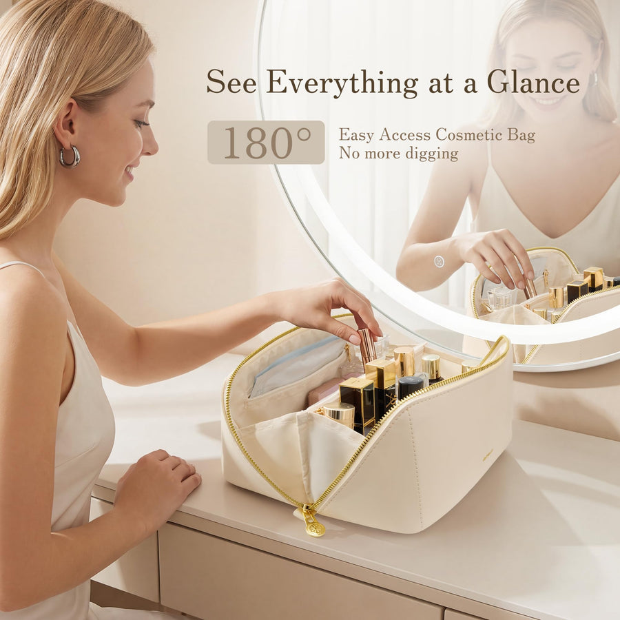 Wide-Open Travel Makeup Bag with Organized Compartments