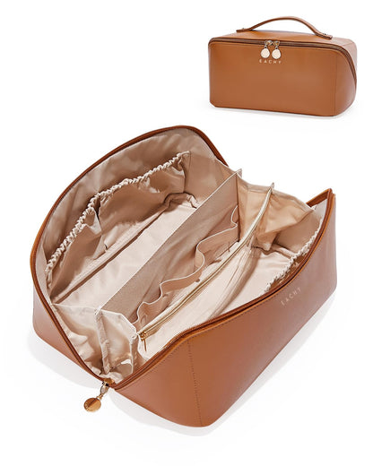 Large Flat-Open Travel Makeup Bag in Waterproof PU Leather