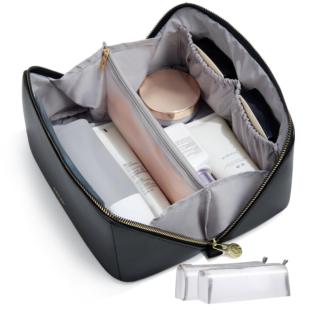 Wide-Open Travel Makeup Bag with Organized Compartments