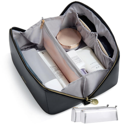 Wide-Open Travel Makeup Bag with Organized Compartments
