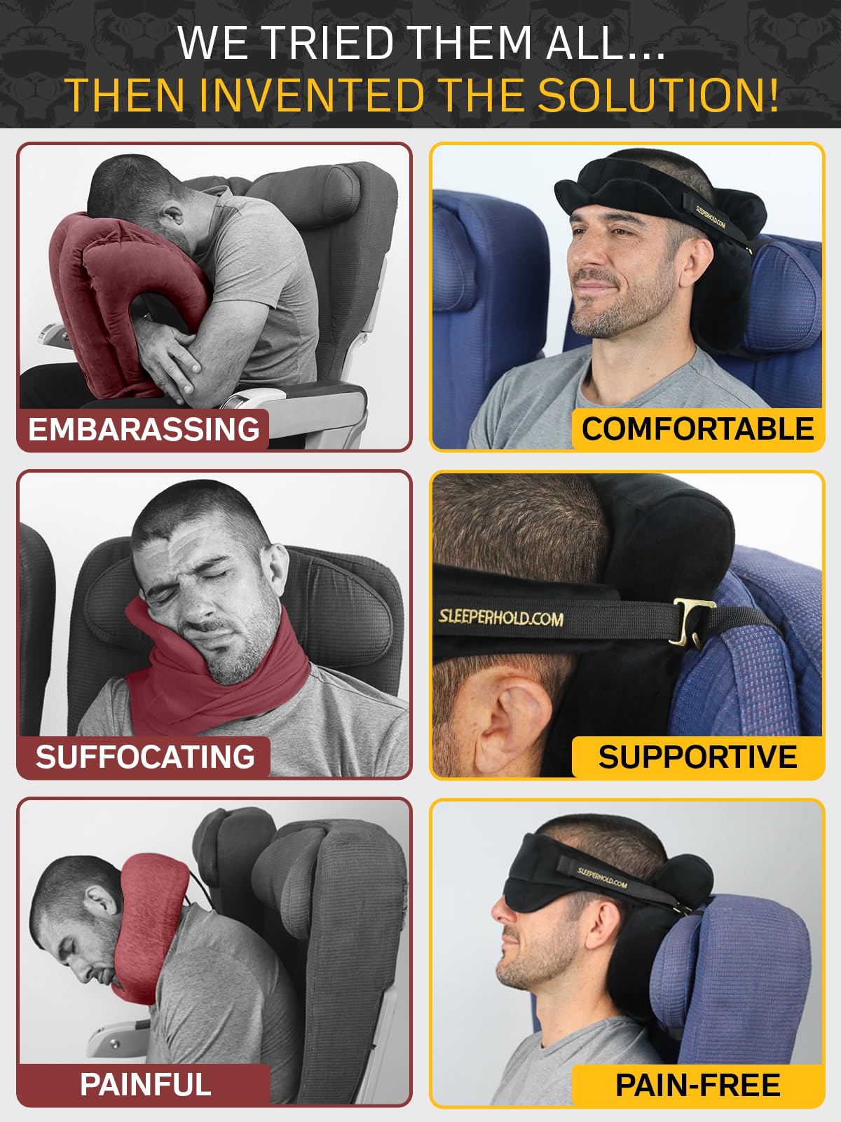 Airplane Travel Pillow with Head Strap and Eye Mask