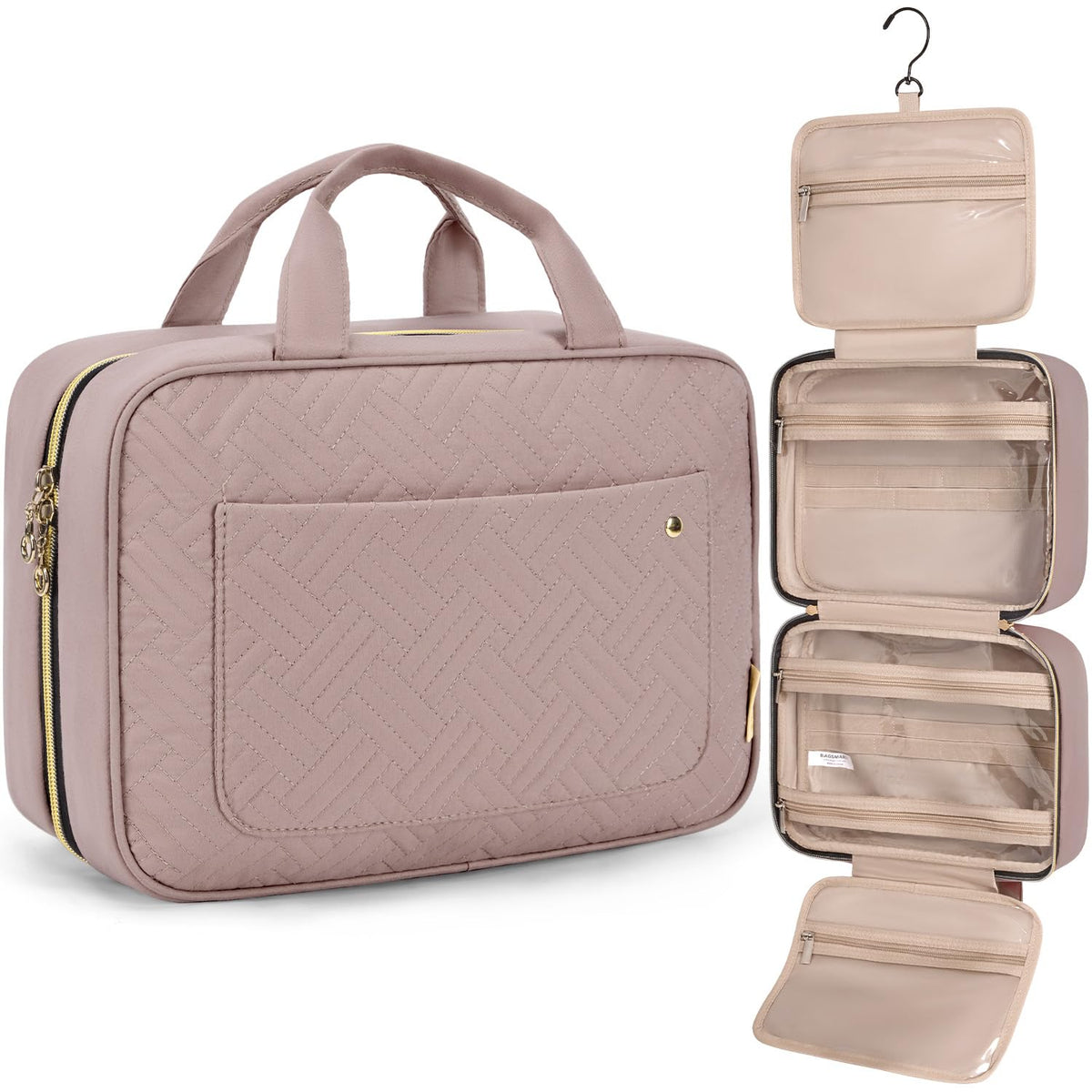 Water-Resistant Hanging Toiletry Bag with Full-Size Storage