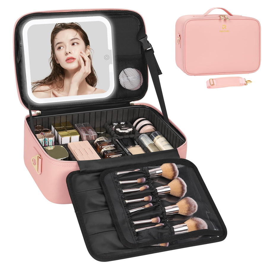 Travel Makeup Case with Built-In LED Mirror