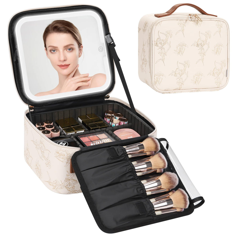 Travel Makeup Case with Built-In LED Mirror