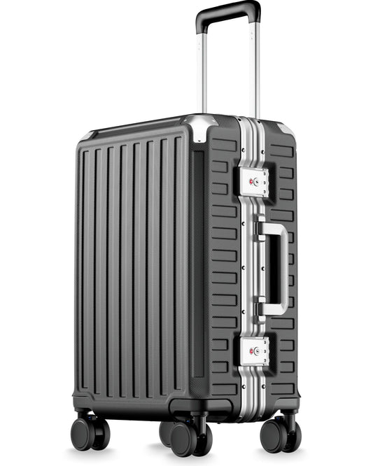 LUGGEX Carry On Zipperless Suitcase, Aluminum Frame, Charcoal Metallic, 20"