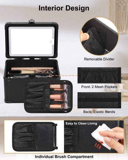 Travel Makeup Case with Built-In LED Mirror