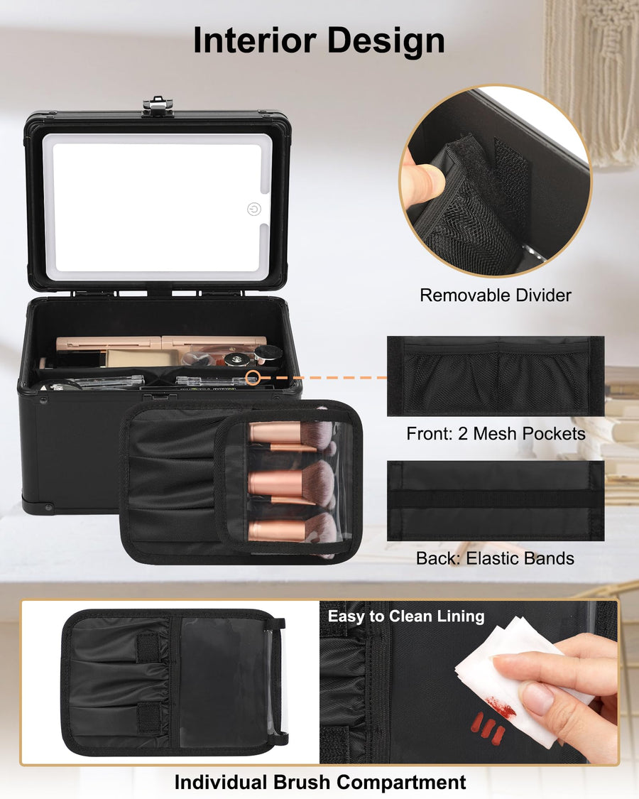 Travel Makeup Case with Built-In LED Mirror