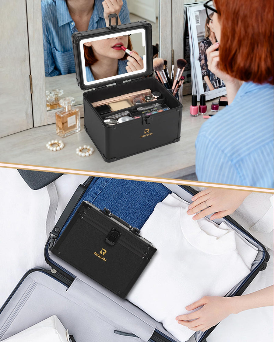 Travel Makeup Case with Built-In LED Mirror