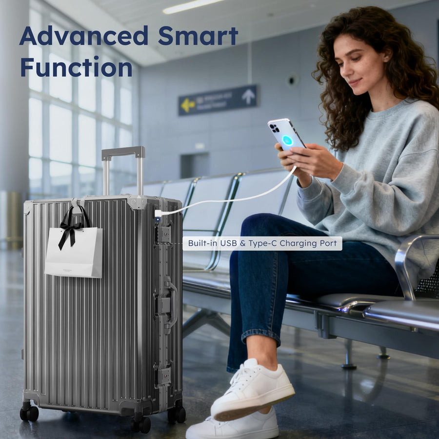 ALPHA CAMP Luggage with Aluminum Frame Zipperless Suitcase