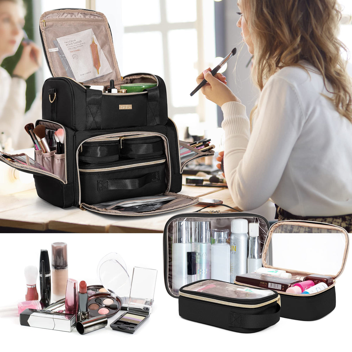 Large Double-Layer Travel Cosmetic Organizer Bag