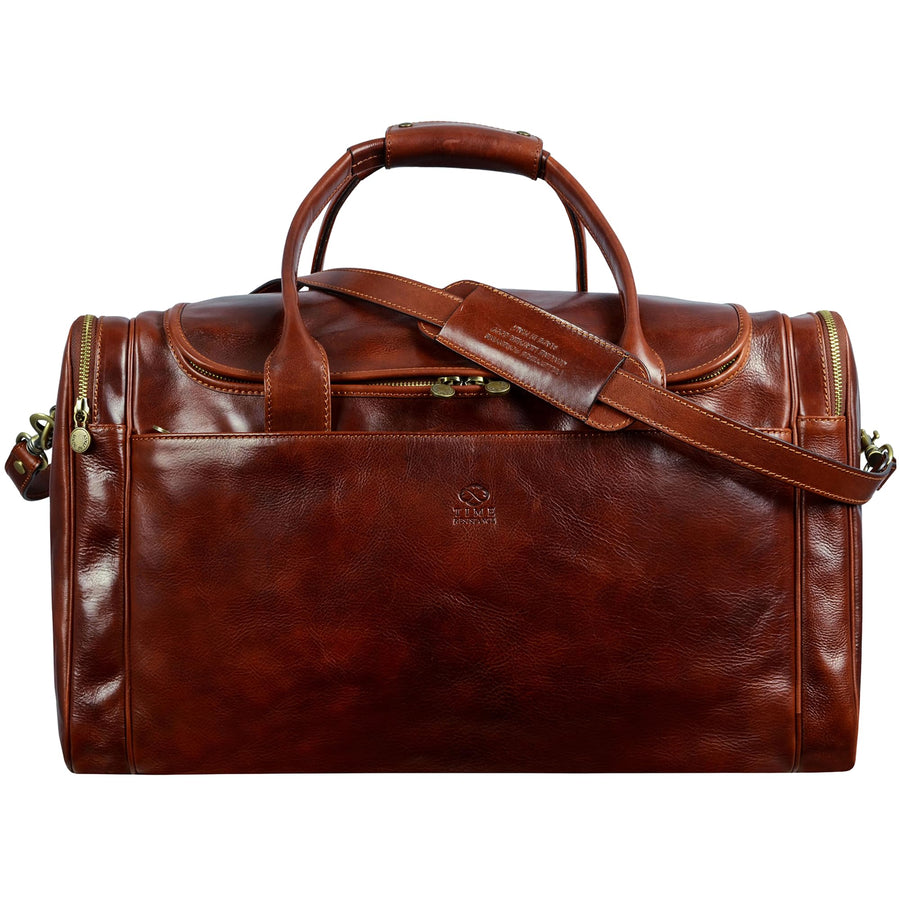 Leather Duffel Bag Weekend Bag Gym Large Travel Bag - Time Resistance