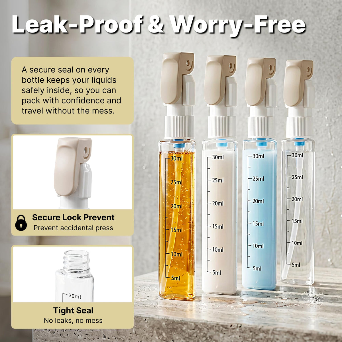 4-in-1 Leakproof Refillable Travel Pump Bottle Set