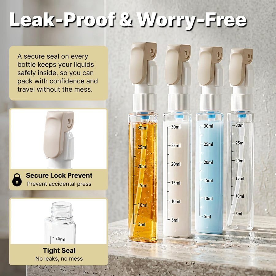 4-in-1 Leakproof Refillable Travel Pump Bottle Set