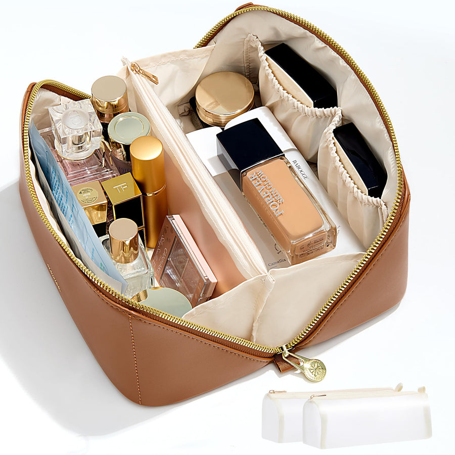 Wide-Open Travel Makeup Bag with Organized Compartments
