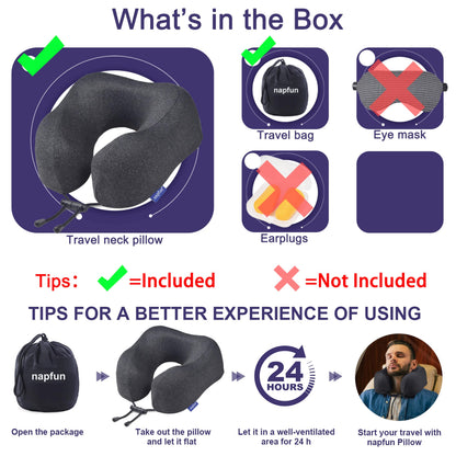 napfun Neck Pillow for Travel, Memory Foam Airplane Pillow