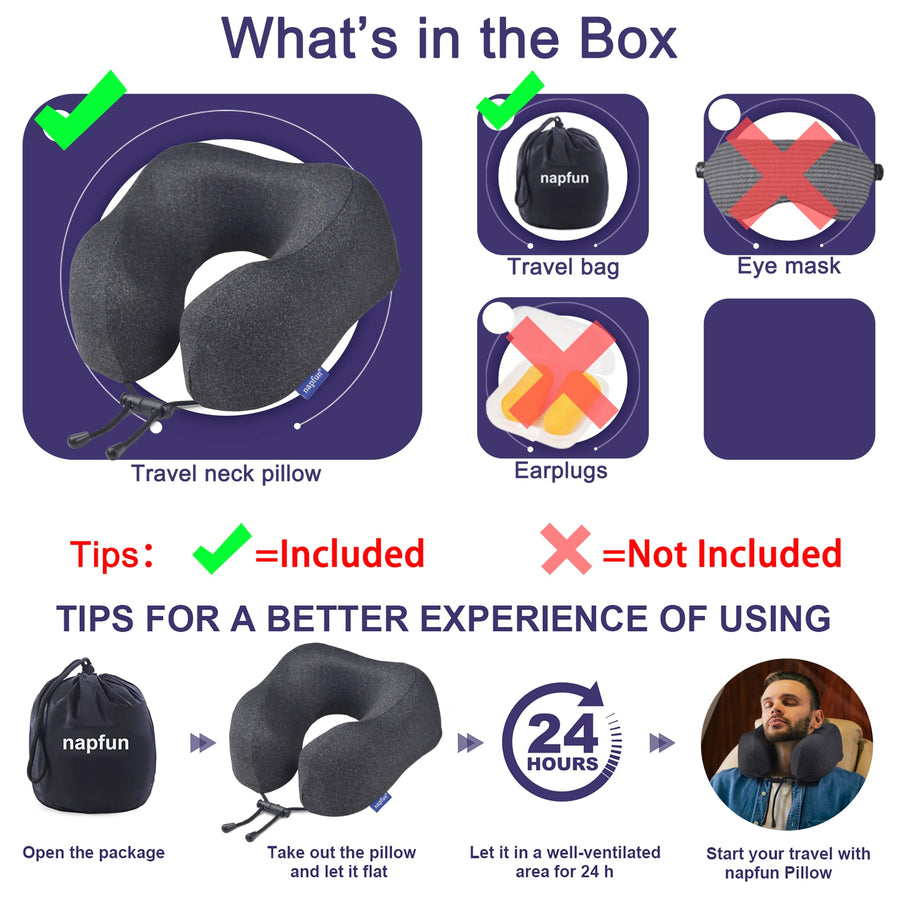 napfun Neck Pillow for Travel, Memory Foam Airplane Pillow