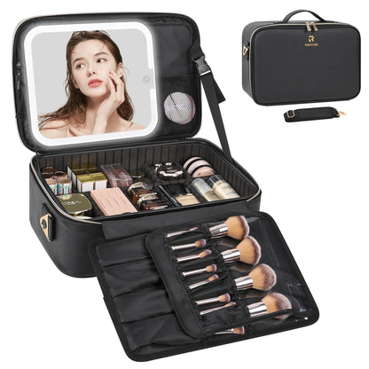 Travel Makeup Case with Built-In LED Mirror