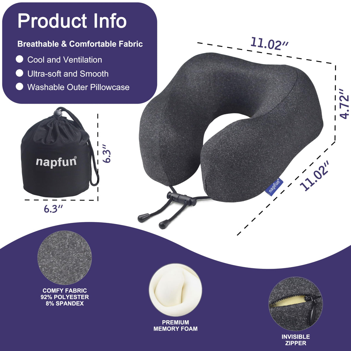 napfun Neck Pillow for Travel, Memory Foam Airplane Pillow